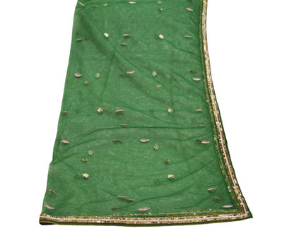 Indian Vintage Green Dupatta Long Stole Net Mess Hand Embroidered Scarves Veil Hijab Sequins