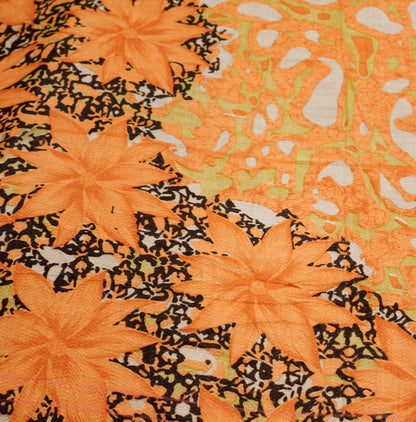 Vintage Orange & Black Heavy Saree Pure Woolen Woven Printed Indian Sari Soft Warm Fabric 5Yard Floral