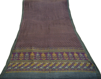 Vintage Purple & Gray Heavy Saree Pure Woolen Woven Printed Indian Sari Soft Warm Fabric 5Yard Floral