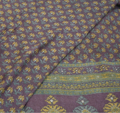 Vintage Purple & Gray Heavy Saree Pure Woolen Woven Printed Indian Sari Soft Warm Fabric 5Yard Floral