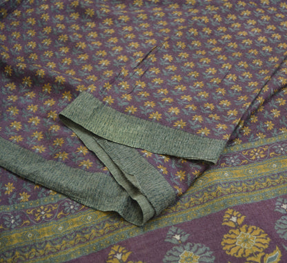 Vintage Purple & Gray Heavy Saree Pure Woolen Woven Printed Indian Sari Soft Warm Fabric 5Yard Floral