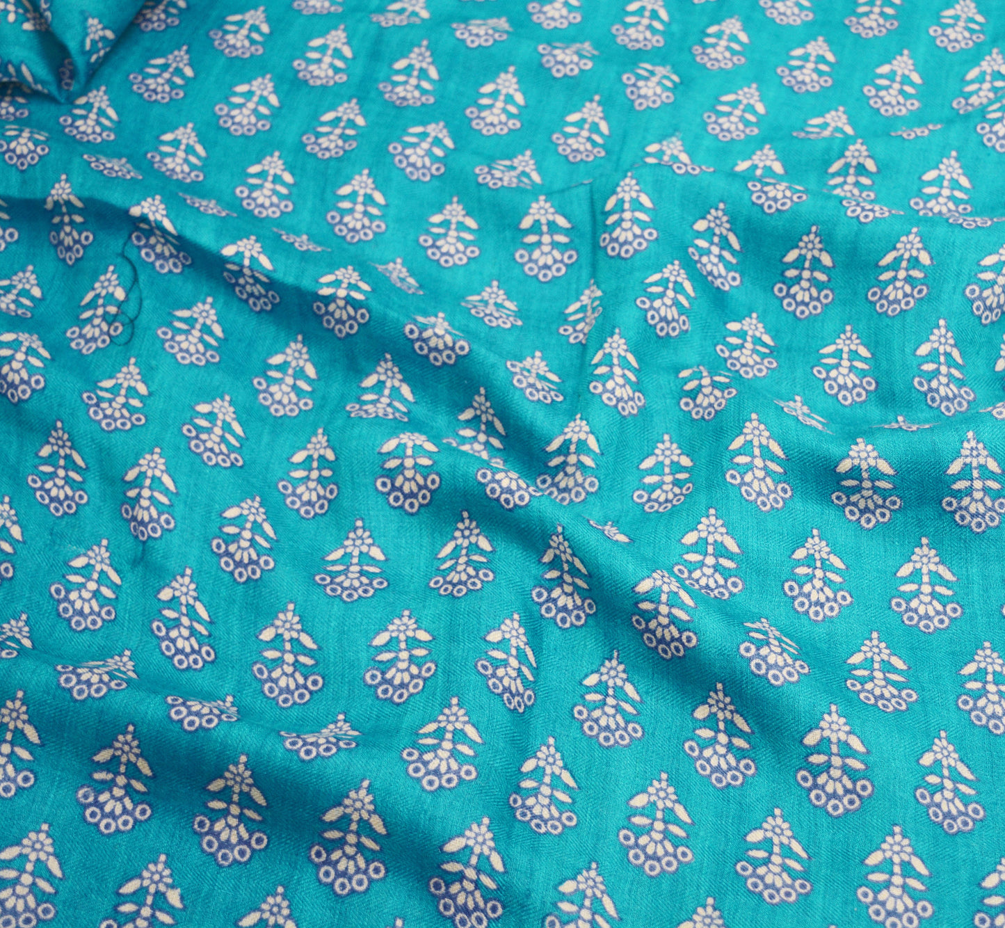 Vintage Blue Heavy Saree Pure Woolen Woven Printed Indian Sari Soft Warm Fabric 5Yard Floral Woven Border