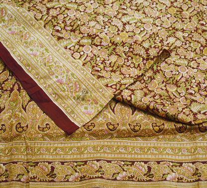 Indian Vintage Sari Maroon 100% Pure Silk Printed Saree Fabric 6yard Sewing Craft DressMaking  Soft Paisley