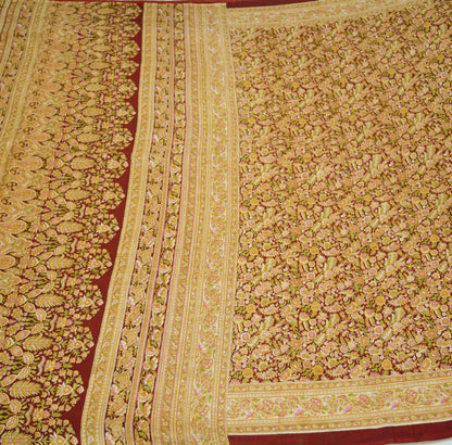 Indian Vintage Sari Maroon 100% Pure Silk Printed Saree Fabric 6yard Sewing Craft DressMaking  Soft Paisley