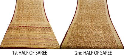 Indian Vintage Sari Maroon 100% Pure Silk Printed Saree Fabric 6yard Sewing Craft DressMaking  Soft Paisley