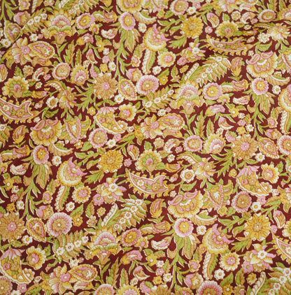 Indian Vintage Sari Maroon 100% Pure Silk Printed Saree Fabric 6yard Sewing Craft DressMaking  Soft Paisley