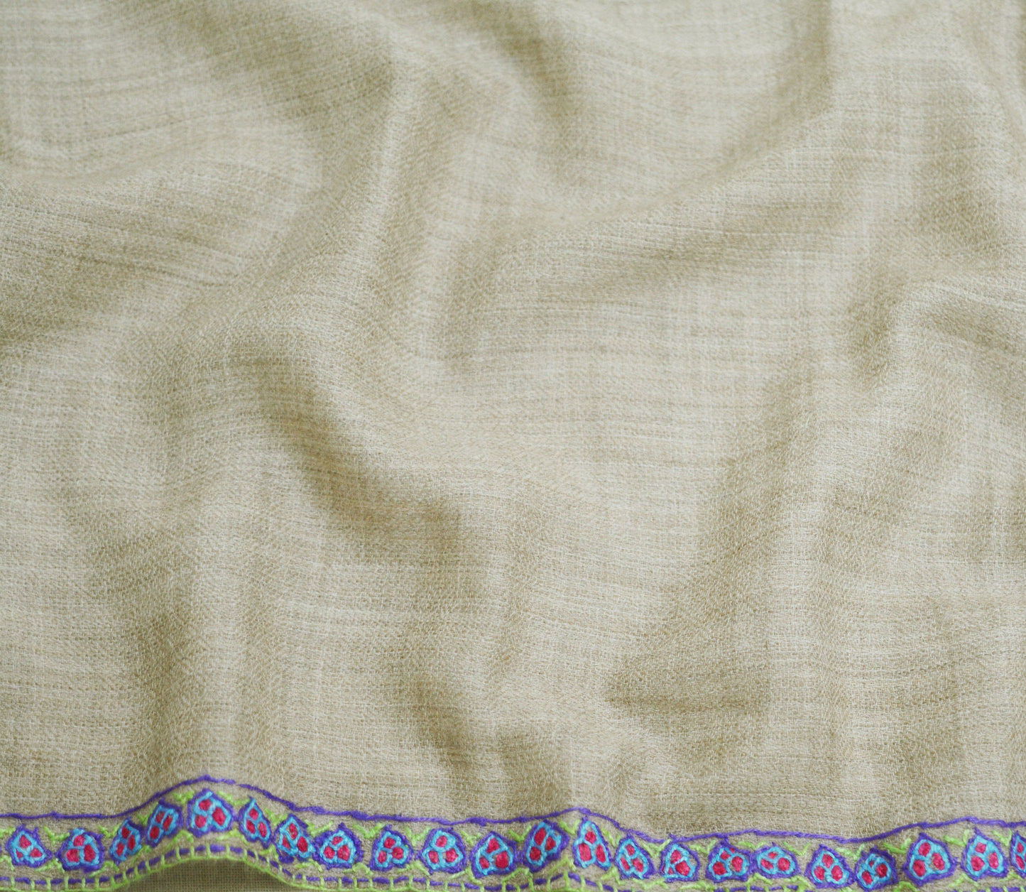 Vintage Cream Shawl Pure Woolen Handmade Suzani Long Throw Stole Warm Stole Paisley Design Soft