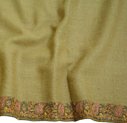 Vintage Brown Pure Woolen Shawl Handmade Suzani Long Throw Stole Warm Stole Floral Design