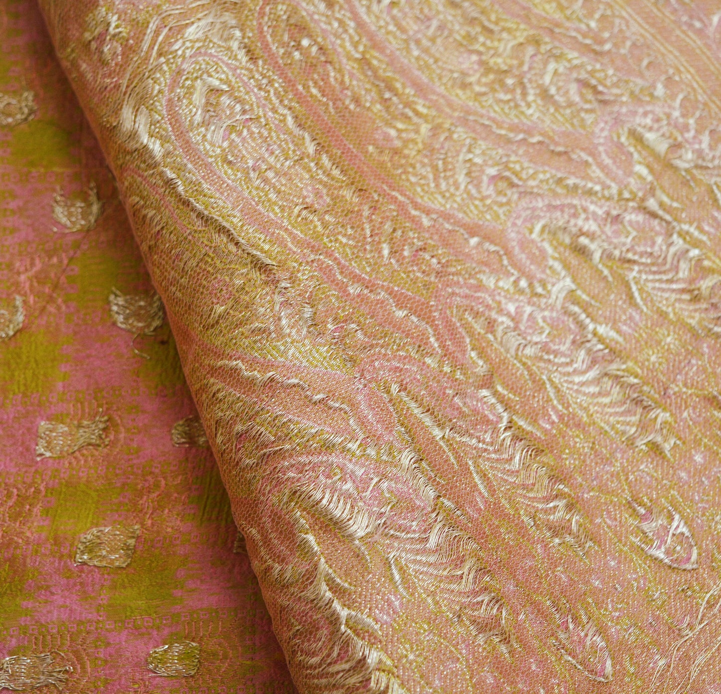 Indian Vintage Sari Heavy Wedding Pure Satin Silk Peach Woven Banarasi Brocade Saree Zari 5Yard