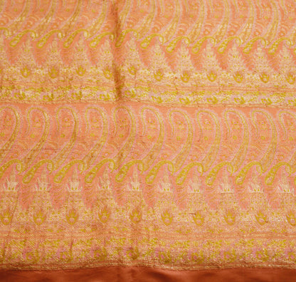 Indian Vintage Sari Heavy Wedding Pure Satin Silk Peach Woven Banarasi Brocade Saree Zari 5Yard