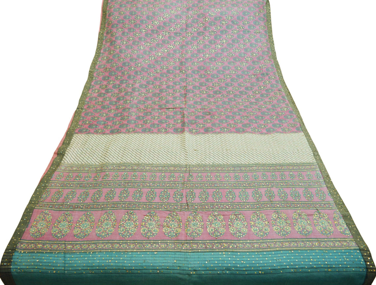 Vintage Purple Heavy Saree Pure Woolen Embroidered Printed Indian Sari Soft Warm Fabric 5Yard Floral Woven Border