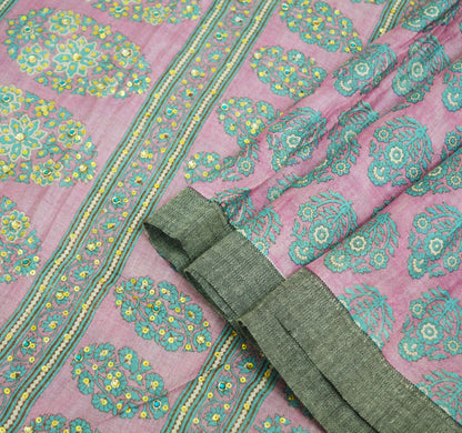 Vintage Purple Heavy Saree Pure Woolen Embroidered Printed Indian Sari Soft Warm Fabric 5Yard Floral Woven Border