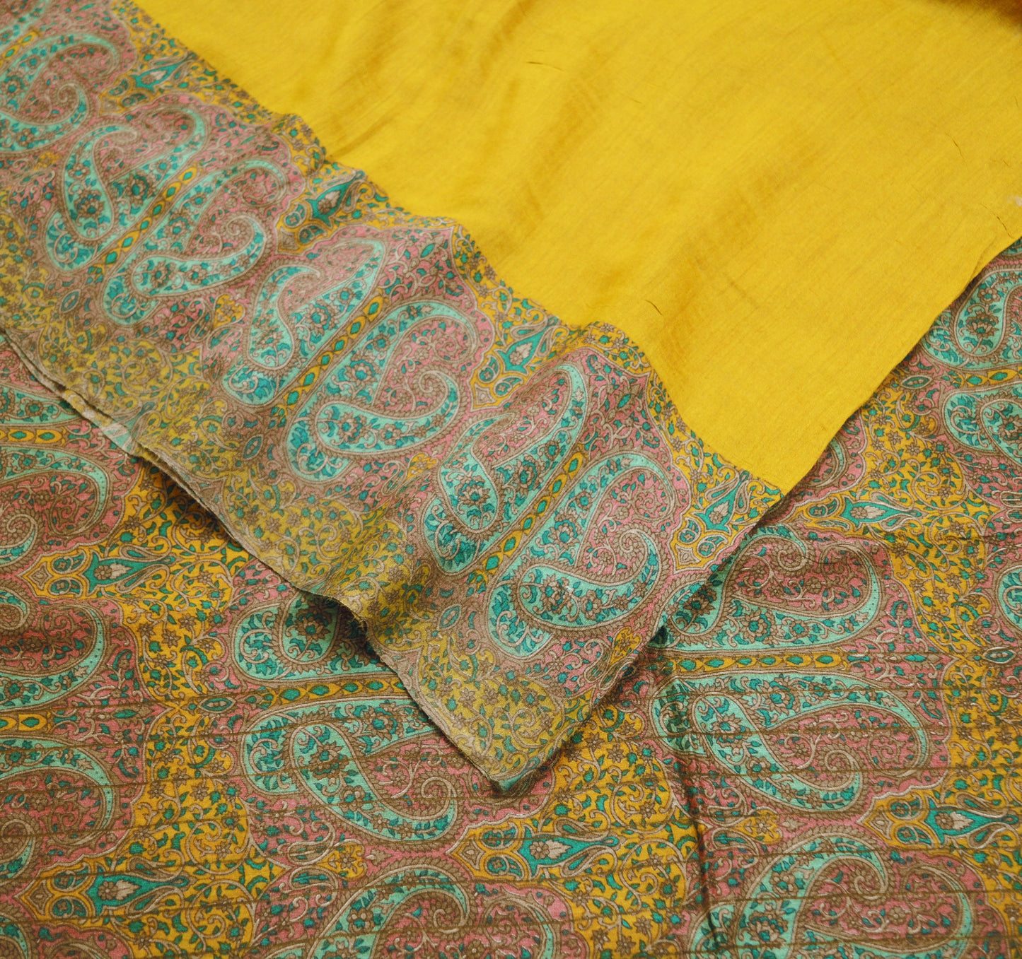 Vintage Saffron Heavy Saree Pure Woolen Woven Printed Indian Sari Soft Warm Fabric 5Yard Floral Fringes On pallu