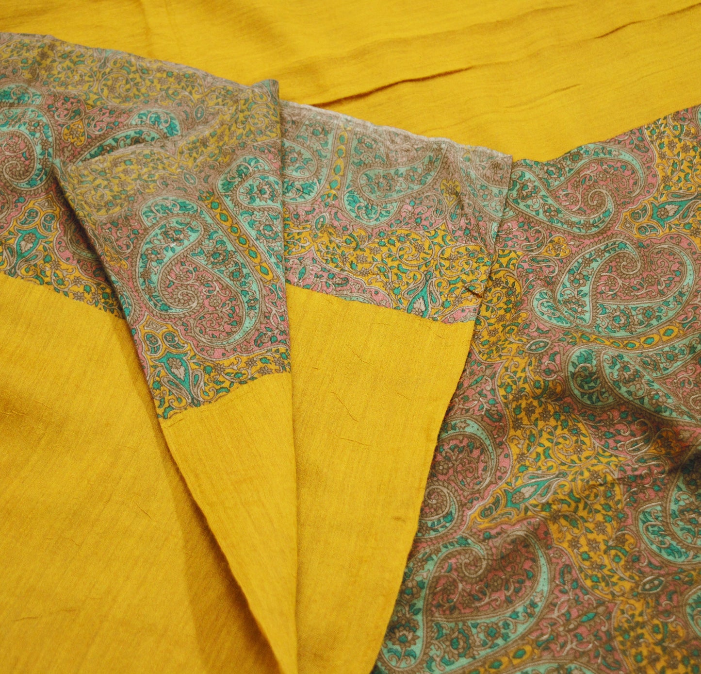 Vintage Saffron Heavy Saree Pure Woolen Woven Printed Indian Sari Soft Warm Fabric 5Yard Floral Fringes On pallu