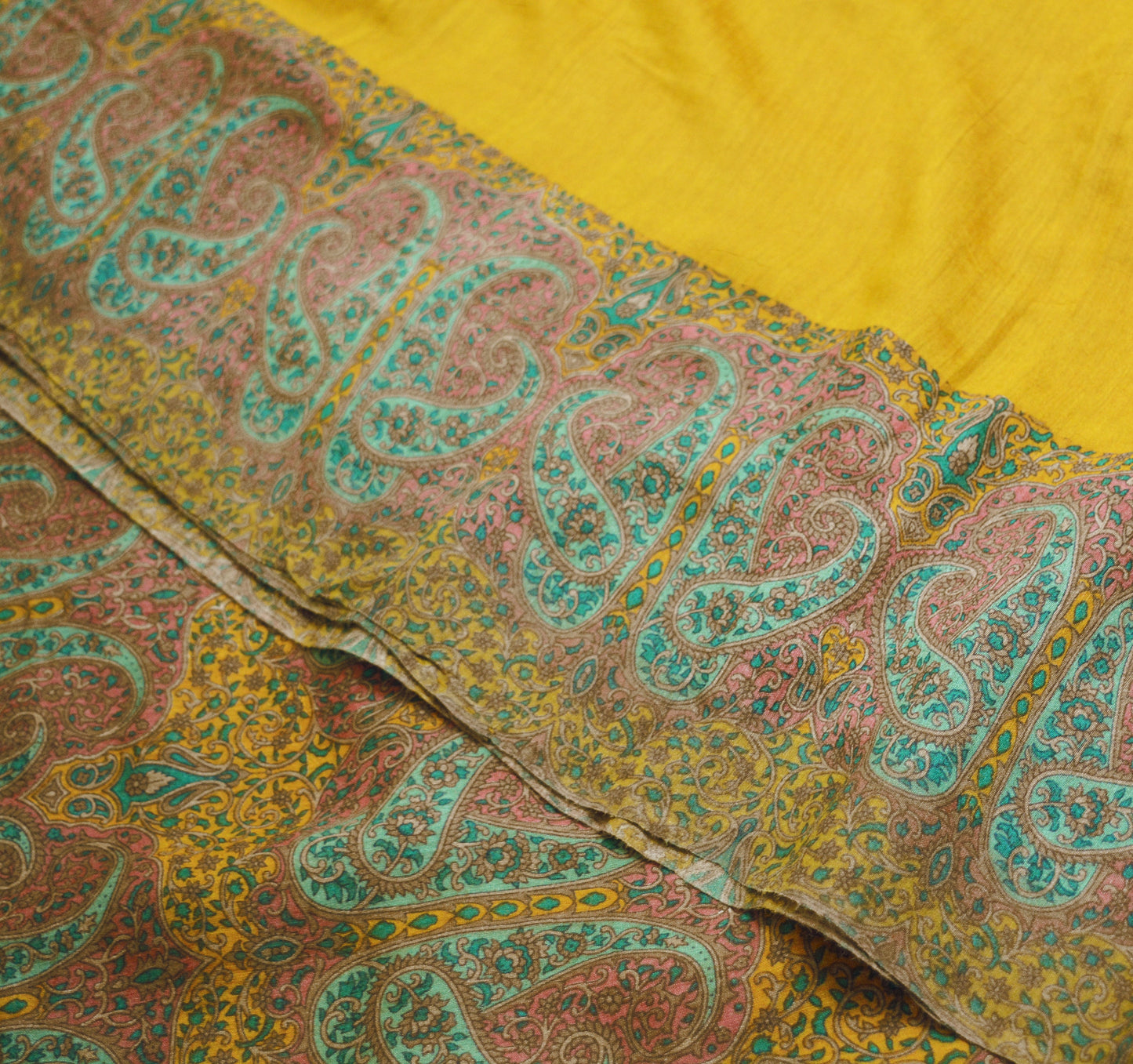 Vintage Saffron Heavy Saree Pure Woolen Woven Printed Indian Sari Soft Warm Fabric 5Yard Floral Fringes On pallu