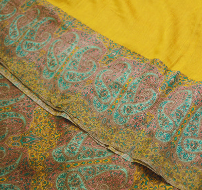 Vintage Saffron Heavy Saree Pure Woolen Woven Printed Indian Sari Soft Warm Fabric 5Yard Floral Fringes On pallu