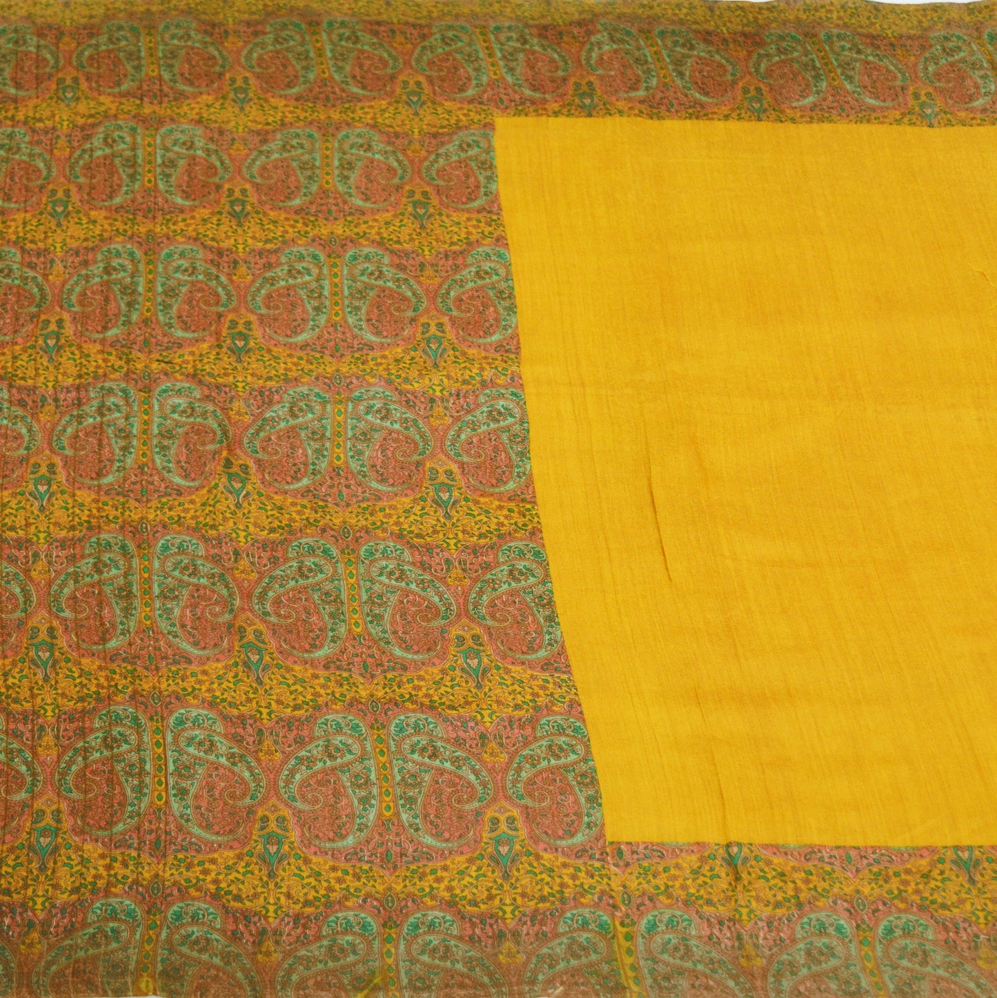 Vintage Saffron Heavy Saree Pure Woolen Woven Printed Indian Sari Soft Warm Fabric 5Yard Floral Fringes On pallu