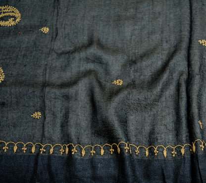 Vintage Black Long Stole Pure Woolen Scarf Hand Embroidered Dupatta Infinity Scarves Sarong Wrap Veil Woman Hijab Shawl