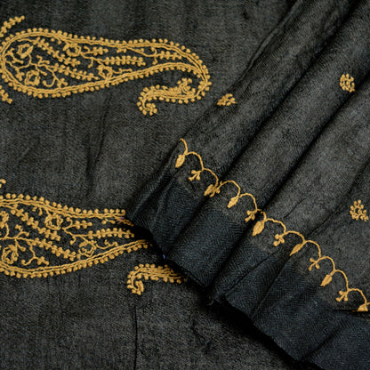 Vintage Black Long Stole Pure Woolen Scarf Hand Embroidered Dupatta Infinity Scarves Sarong Wrap Veil Woman Hijab Shawl