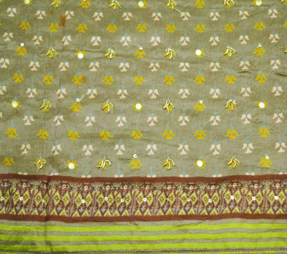 Indian Vintage Brown Saree Pure Khadi Silk Handloom Hand Embroidered Indian Sari Fabric 5yard Ethnic Wear Sari Zari Border