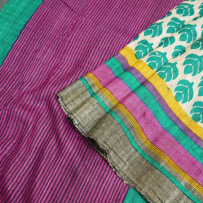 Indian Vintage Heavy Beige & Green Saree Pure Khadi Silk Handloom Indian Sari Craft Fabric 5yard Ethnic Wear Sari