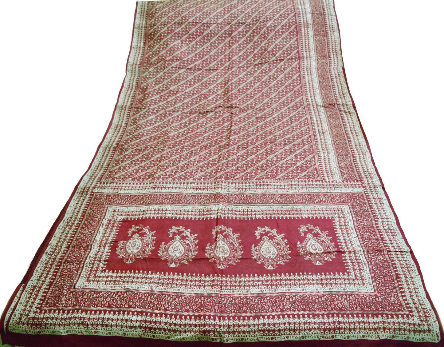 Indian Vintage Sari Maroon 100% Pure Silk Printed Saree Fabric 5yard Sewing Craft DressMaking  Soft Paisley