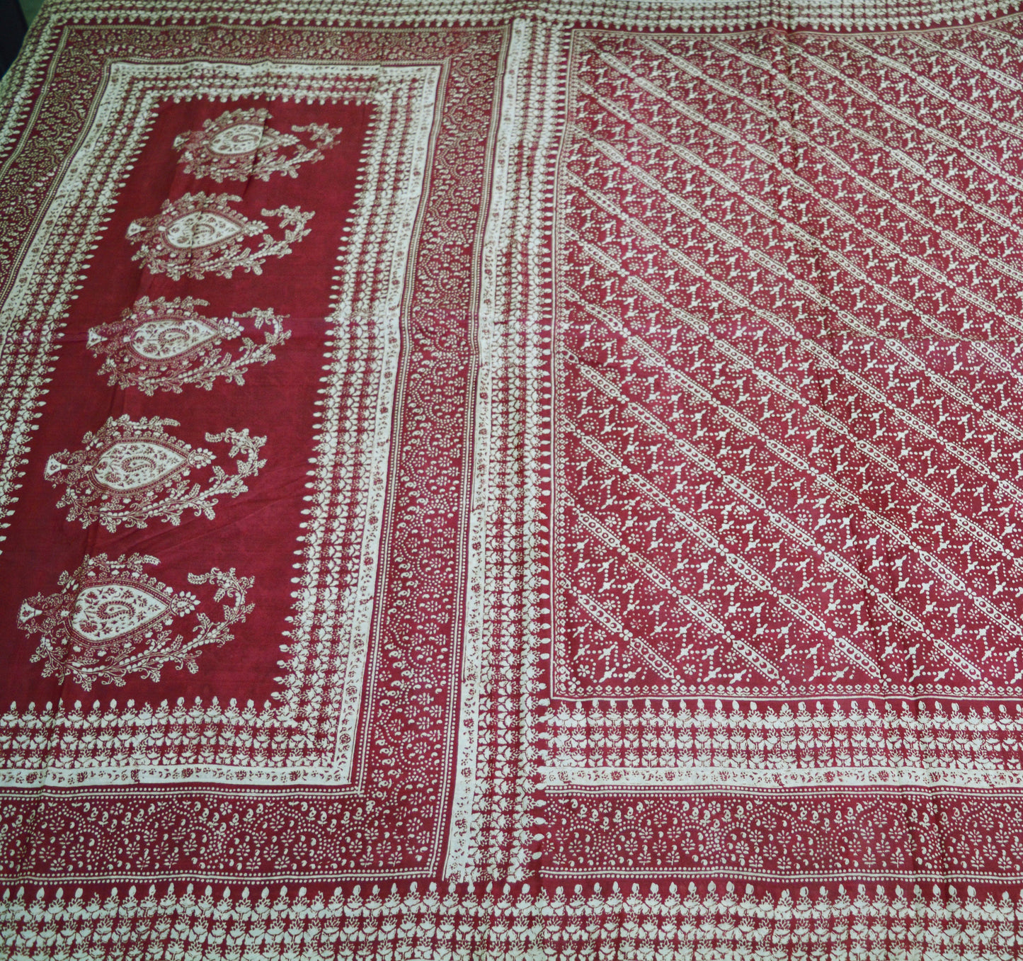 Indian Vintage Sari Maroon 100% Pure Silk Printed Saree Fabric 5yard Sewing Craft DressMaking  Soft Paisley