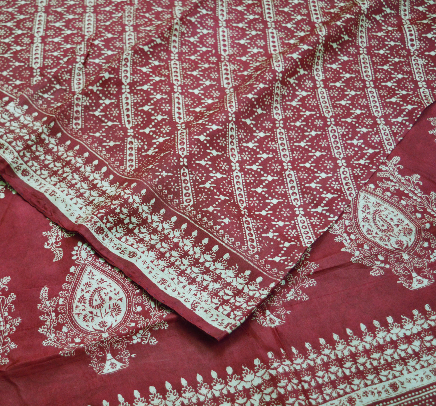 Indian Vintage Sari Maroon 100% Pure Silk Printed Saree Fabric 5yard Sewing Craft DressMaking  Soft Paisley