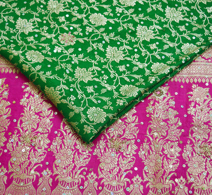 Vintage Sari Heavy Wedding Pure Satin Silk Hand Embroidered Banarsi Brocade Saree Zari/Zardozi/Dabka 5Yd