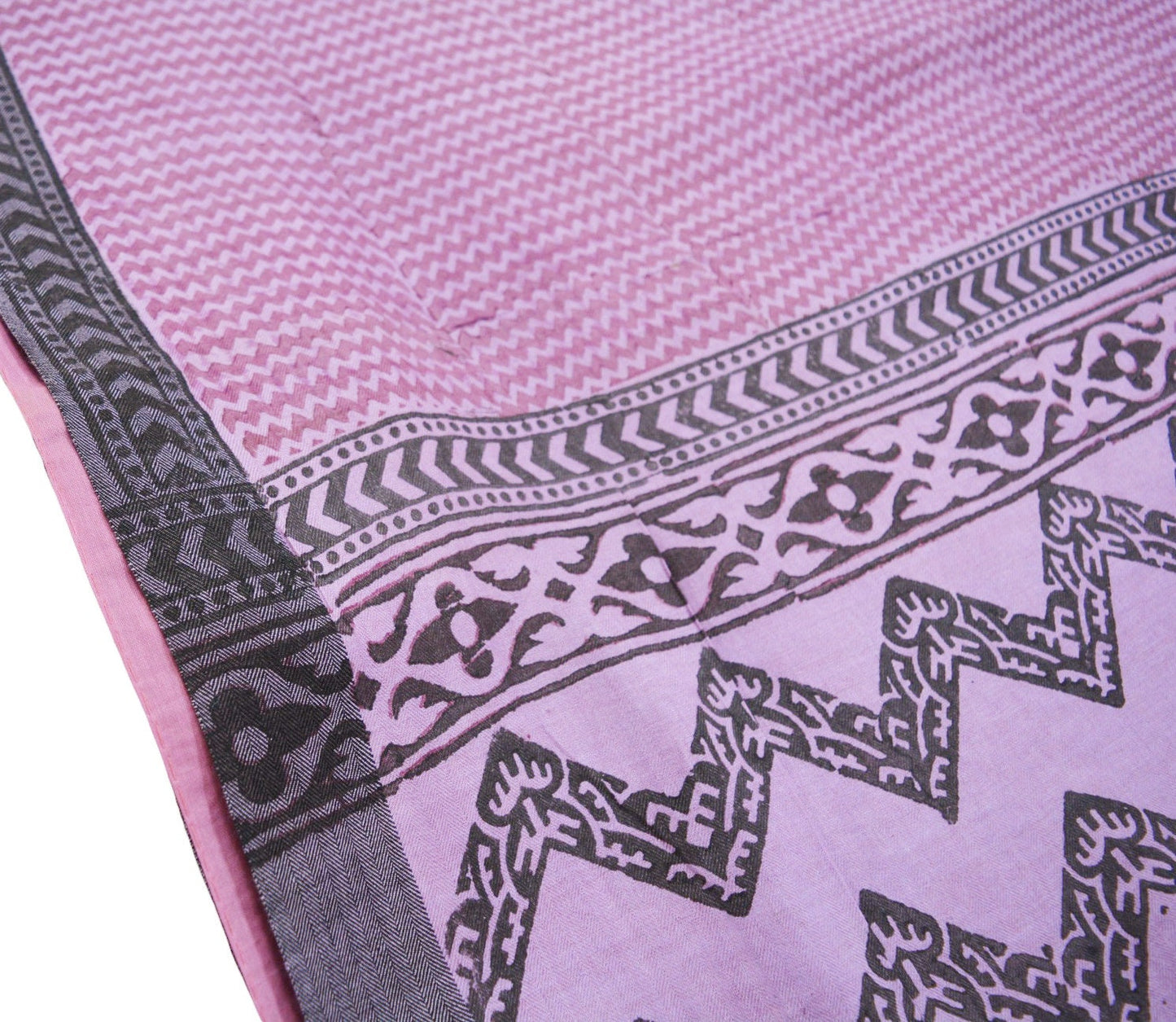 Vintage Purple Heavy Saree Pure Woolen Woven Printed Indian Sari Soft Warm Fabric 5Yard Zigzag Woven Border Fringes