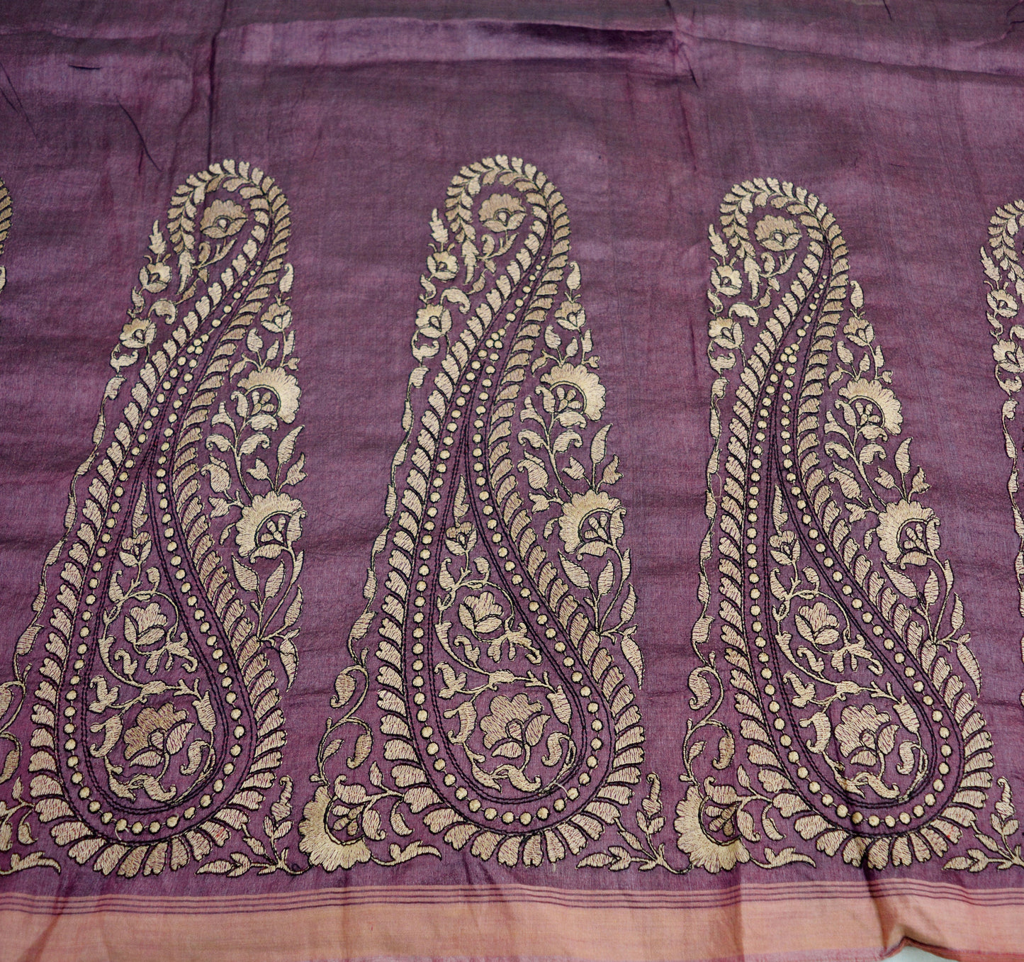 Indian Vintage Purple Saree Pure Khadi Silk Handloom Hand Beaded Indian Sari Fabric 5yard Ethnic Fringes