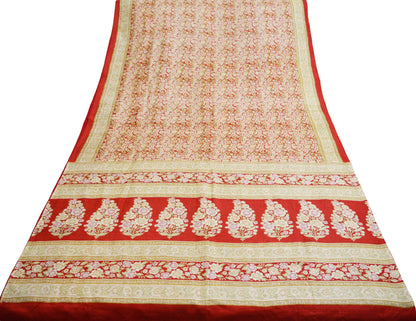 Indian Vintage Sari Red Pure Silk Printed Saree Fabric 6yard Sewing Craft Fabric DressMaking Soft Wrap Floral