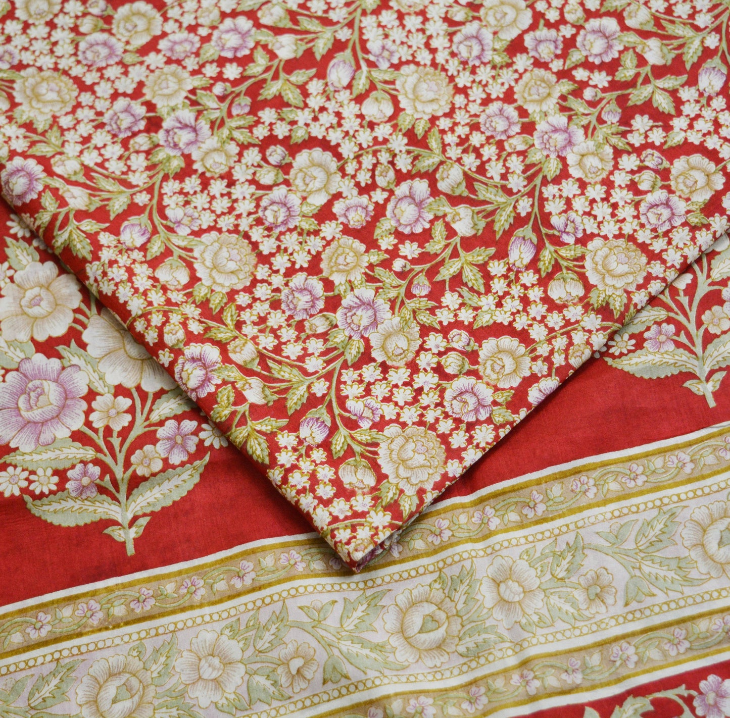 Indian Vintage Sari Red Pure Silk Printed Saree Fabric 6yard Sewing Craft Fabric DressMaking Soft Wrap Floral