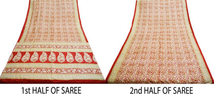 Indian Vintage Sari Red Pure Silk Printed Saree Fabric 6yard Sewing Craft Fabric DressMaking Soft Wrap Floral