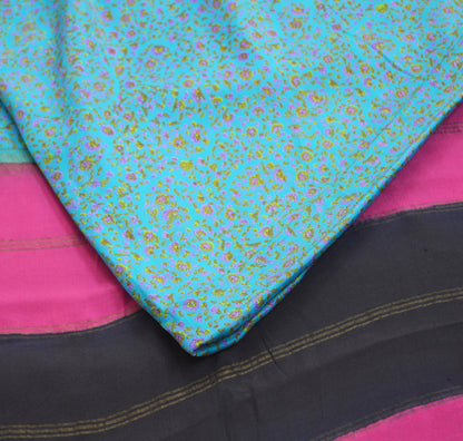 Indian Vintage Sari Pink & Blue 100% Pure Silk Printed Saree Fabric 5yard Sewing Craft DressMaking  Soft Zari
