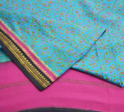 Indian Vintage Sari Pink & Blue 100% Pure Silk Printed Saree Fabric 5yard Sewing Craft DressMaking  Soft Zari