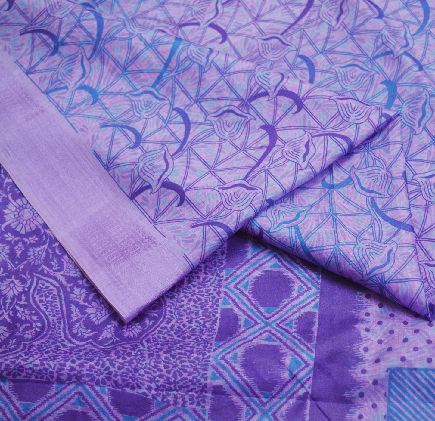 Indian Vintage Sari Purple Pure Silk Printed Saree Fabric 5yd Sewing Craft Fabric DressMaking Soft