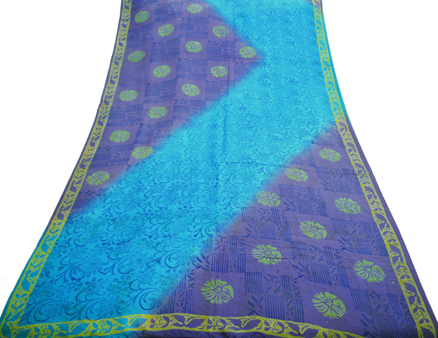 Indian Vintage Sari Purple & Blue Pure Silk Printed Saree Fabric 6yd Sewing Craft Fabric DressMaking Floral