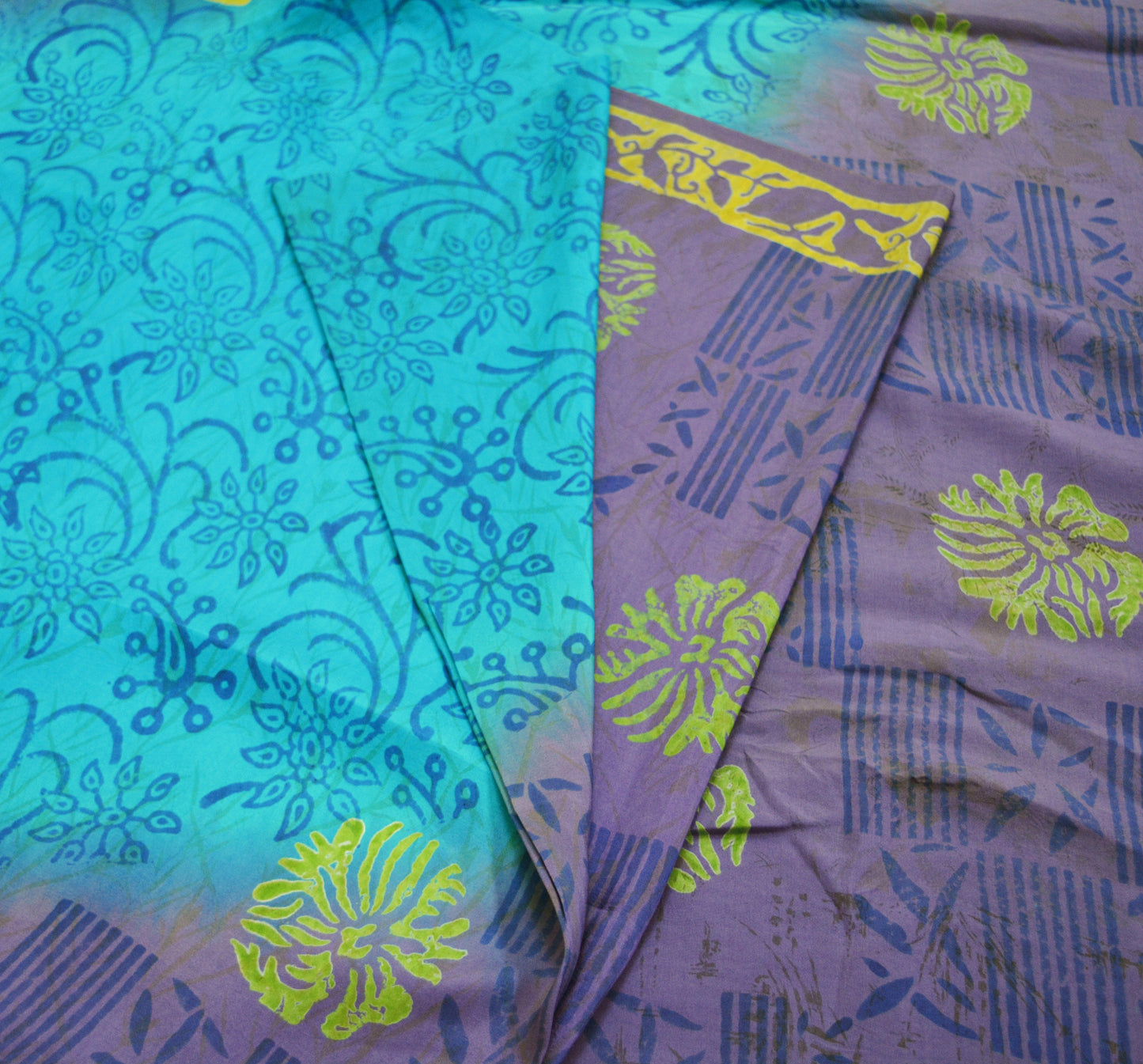 Indian Vintage Sari Purple & Blue Pure Silk Printed Saree Fabric 6yd Sewing Craft Fabric DressMaking Floral