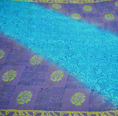 Indian Vintage Sari Purple & Blue Pure Silk Printed Saree Fabric 6yd Sewing Craft Fabric DressMaking Floral