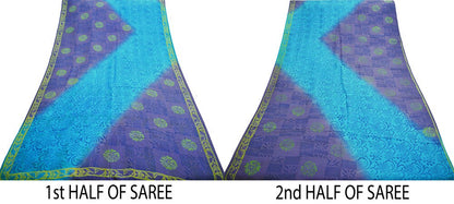 Indian Vintage Sari Purple & Blue Pure Silk Printed Saree Fabric 6yd Sewing Craft Fabric DressMaking Floral