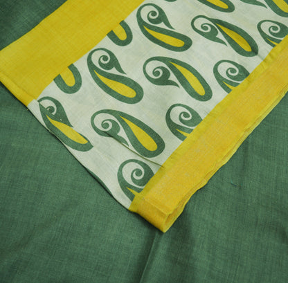 Vintage Green & Yellow Heavy Saree Pure Woolen Woven Printed Indian Sari Soft Warm Fabric 5Yard Zigzag Woven Border