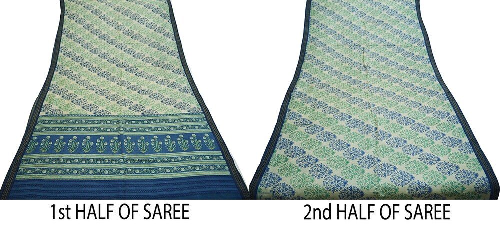 Vintage Green Heavy Saree Pure Woolen Woven Printed Indian Sari Soft Warm Fabric 5Yard Floral Woven Border