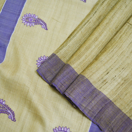 Indian Vintage Beige Saree Pure Khadi Silk Handloom Hand Beaded Indian Sari Fabric 5yard Ethnic