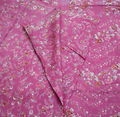 Indian Vintage Sari Pink Pure Silk Printed Saree Fabric 5yard Sewing Craft Fabric DressMaking Soft Wrap Floral