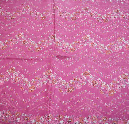 Indian Vintage Sari Pink Pure Silk Printed Saree Fabric 5yard Sewing Craft Fabric DressMaking Soft Wrap Floral