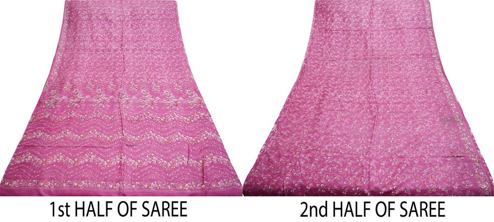 Indian Vintage Sari Pink Pure Silk Printed Saree Fabric 5yard Sewing Craft Fabric DressMaking Soft Wrap Floral