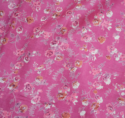 Indian Vintage Sari Pink Pure Silk Printed Saree Fabric 5yard Sewing Craft Fabric DressMaking Soft Wrap Floral