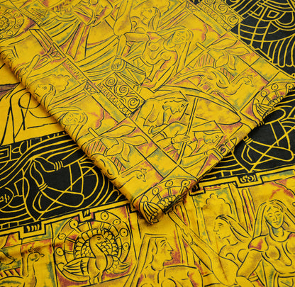 Indian Vintage Sari Yellow 100% Pure Silk Printed Sarees Fabric 5yard Sewing Floral Paisley Soft Craft Fabric Humans