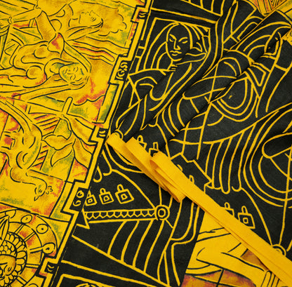 Indian Vintage Sari Yellow 100% Pure Silk Printed Sarees Fabric 5yard Sewing Floral Paisley Soft Craft Fabric Humans